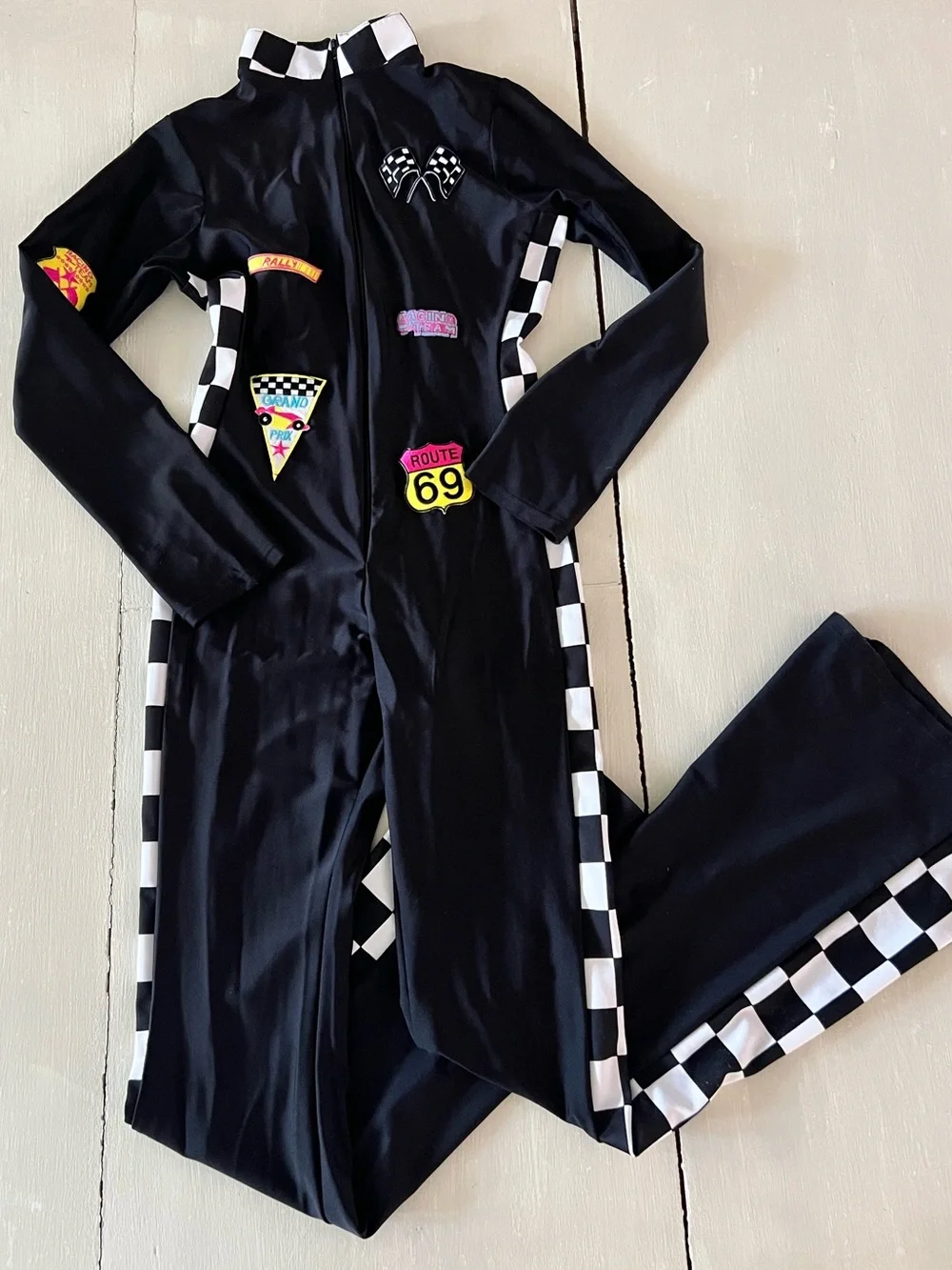 Racing Driver Costume Jumpsuit – Black & White Checkered – Route 69 🏁 and